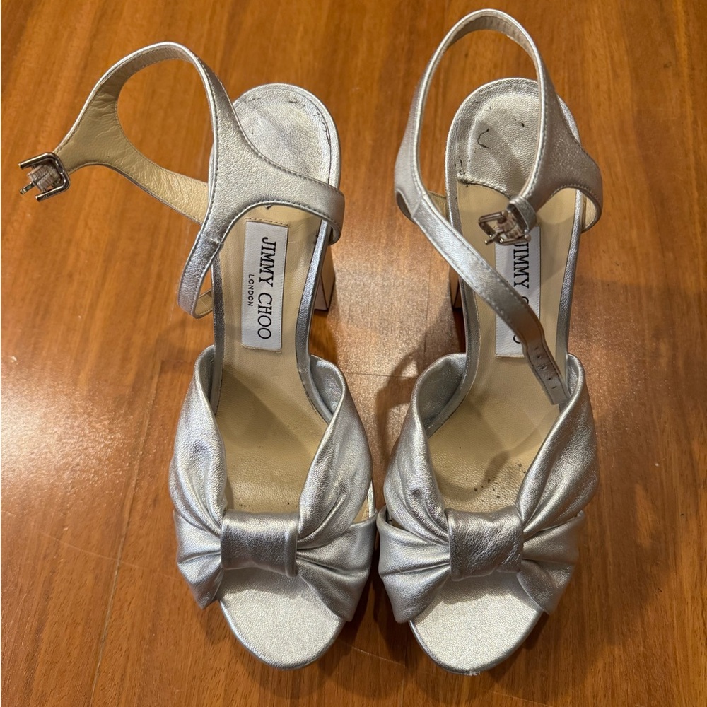 Jimmy Choo Heloise Silver Glam Platforms